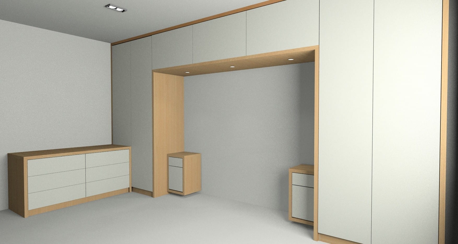 Rendered view of modern bedroom furniture designed for our customer form Silkstone South Yorkshire.